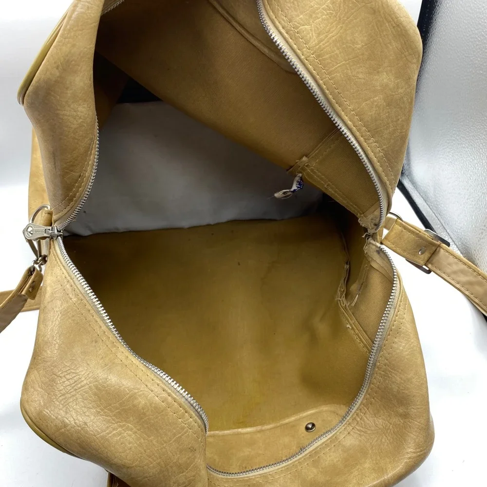 Vintage Nike Large Duffel Bag Tan Faux Leather Retro Sport Travel PDX Collect Y2
